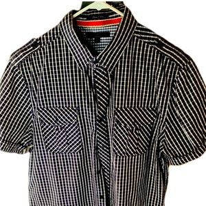 Blue, military style, short sleeve button down shirt